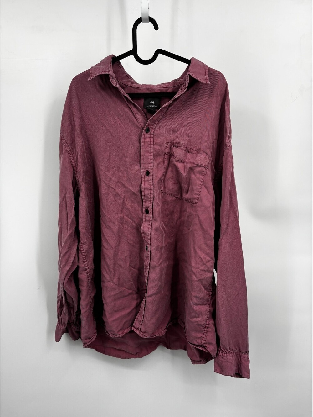H&M Mens Button Up Shirt Mauve Pink Relaxed Fit Lyocell Long Sleeve Size XL